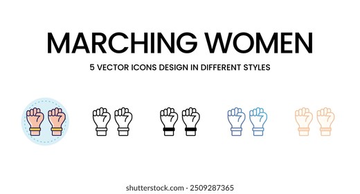 Marching Women icons set vector stock illustration