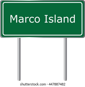 Marco Island , Florida, road sign green vector illustration, road table, USA city