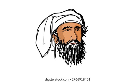 Marco Polo portrait, flat vector illustration