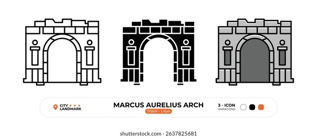 Marcus Aurelius Arch Line Icon. Tripoli, Libya, Landmark, Silhouette, Color Vector, Editable Stroke.