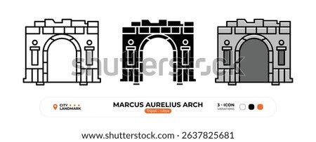 Marcus Aurelius Arch Line Icon. Tripoli, Libya, Landmark, Silhouette, Color Vector, Editable Stroke.