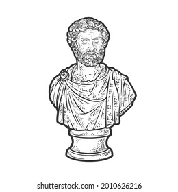 Marcus Aurelius stoic philosopher and roman emperor marble bust line art sketch engraving vector illustration. T-shirt apparel print design. Scratch board imitation. Black and white hand drawn image.