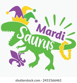 Mardi Dinosaur T-Shirt Design, Mardi Gras Iron On, Mardi Gras Kids Design