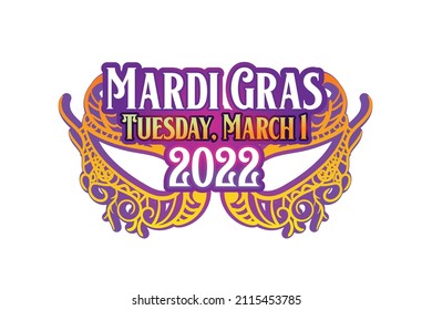 Mardi Gras 2022 Logo For Banner, Poster, Background , Card, T-shirt , Invitation Card