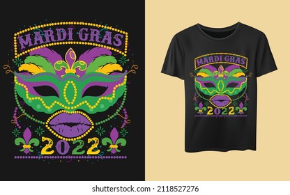 Mardi gras 2022 tipografía divertida diseño de camisetas decorativas carnaval 1 de marzo de 2022