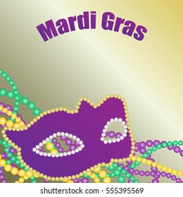 Mardi Gras background with carnival mask and beads