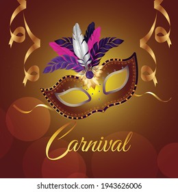 Mardi gras background with circus tent and golden mask