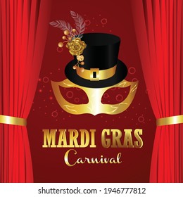 Mardi gras background with circus tent and golden mask