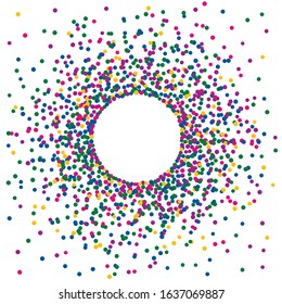 Mardi Gras background with dot confetti in bright color. Round pattern.