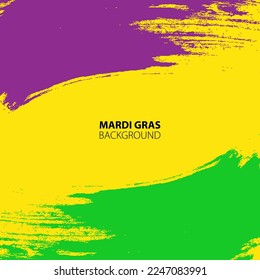 Mardi Gras background with green and yellow brush strokes. Graphic template for Fat Tuesday greetings and invitations. Vector illustration.