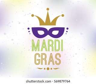 Mardi Gras background with text. Usable for greeting card, banner, gift packaging, promo. Fat tuesday, carnival