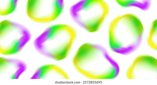 Mardi Gras background. Vibrant bubbles on white background. Blurred color gradients. Festive template for Fat Tuesday holiday graphic design. Vector illustration.