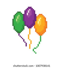 Mardi gras balloons. Pixel art. Old school computer graphic style. Games elements.