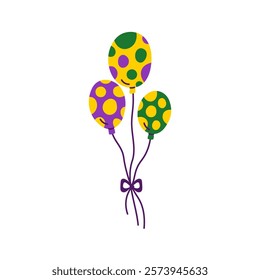 Mardi Gras Balloons Vector Illustration. Colorful festival and carnival decorative elements with tied ribbon.