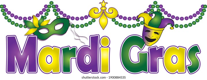 Mardi Gras Banner with beads and Masks