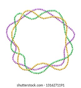 Mardi Gras banner template with decorative colorful beads frame, vector illustration