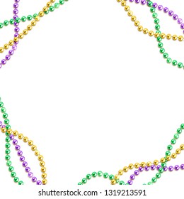 Mardi Gras banner template with decorative colorful beads frame, vector illustration