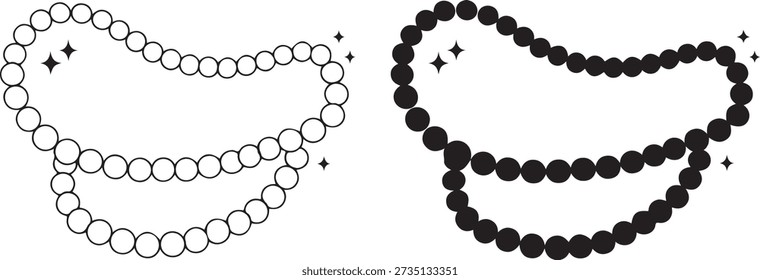 Colares de contas Mardi Gras mostrando diferentes formas de contas e cores isoladas no fundo branco, ilustração