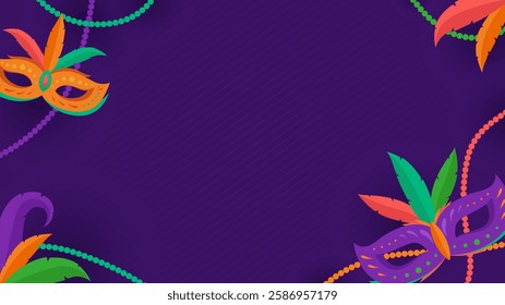 Mardi Gras with bead on purple background with empty space for text