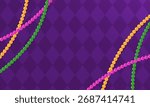 Mardi Gras Beads Background. Festive Horizontal Rectangle Frame with Space for Text.