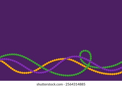 Mardi Gras Beads Background. Festive Horizontal Rectangle Frame with Space for Text.