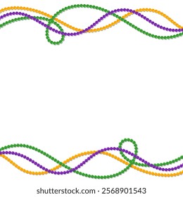 Mardi Gras Beads Background. Festive Square Border Frame.