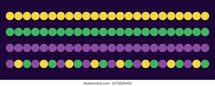 Mardi Gras beads brushes, frame, border, decoration, vector seamless pattern