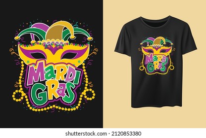 Mardi gras beads decoration typography decorative t-shirt design 1st march 2022 carnival