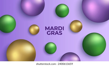 Mardi Gras beads. Festive background for Fat Tuesday holiday. Purple, yellow and green beads. Vector illustration.