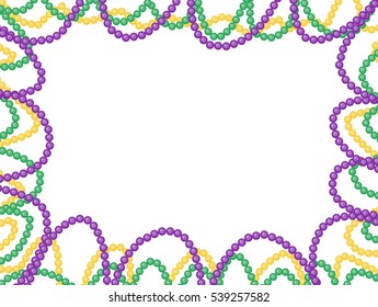 Mardi Gras Beads Frame, Isolated On White Background. Vector Illustration