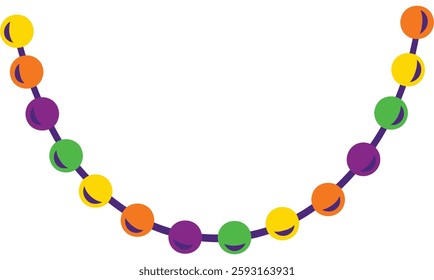 Mardi Gras Beads Garland Hand Drawn Vector Illustration