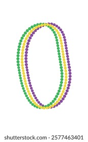 Mardi Gras beads, green, purple and yellow bead necklace set, vector illustration