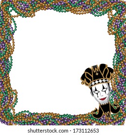 Mardi Gras beads and jester mask background. EPS 10 vector, grouped for easy editing. No open shapes or paths.