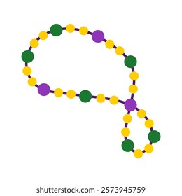 Mardi Gras Beads Necklace Accessory Symbol. Traditional holiday fashion decoration with green purple yellow colors. Isolated vector illustration