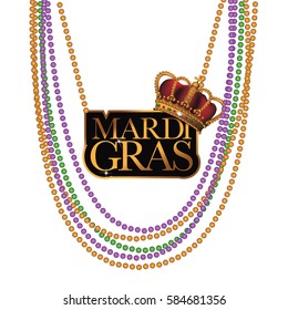 Mardi Gras beads and necklace. EPS 10 vector.