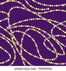 Mardi Gras beads seamless pattern. Fat Tuesday endless background, a repeating texture. Vector illustration