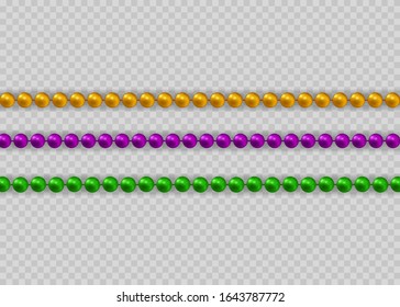 Mardi Gras beads set in traditional colors. Decorative glossy realistic elements for design Mardi Gras. 
