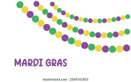 Mardi Gras beads in traditional colors, decorative, vector card