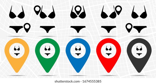 Mardi gras, bikini icon in location set. Simple glyph, flat illustration element of mardi gras theme icons