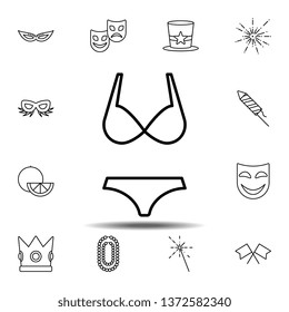 Mardi gras, bikini icon. Simple thin line, outline vector element of Mardi Gras icons set for UI and UX, website or mobile application