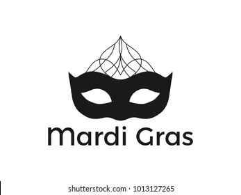 Mardi Gras. Black mask on white background. Festive symbol. Vector illustration