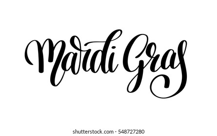 mardi gras black and white calligraphic lettering poster, vector illustration