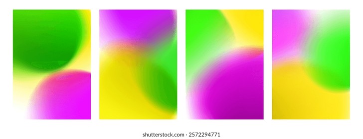 Mardi Gras blurred backgrounds. Vibrant color gradient round shapes. Graphic template for Fat Tuesday holiday. Defocused purple, yellow and green bubbles. Vector illustration.