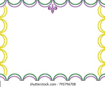 Mardi Gras Border With Purple, Green, And Gold Beads