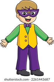 Mardi Gras Boy with Mask Cartoon Colored Clipart 