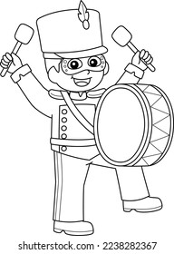 Mardi Gras Boy Playing Drums Isolated Coloring 