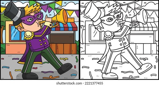Mardi Gras Boy Playing Trumpet Illustration