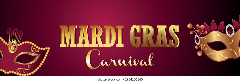 Mardi Gras Brazil Event Banner With Creative Golden Mask