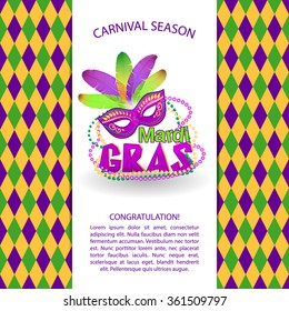 mardi gras bright vector carnival icons and sign. Mardi Gras carnival background - Masquerade masks and beads