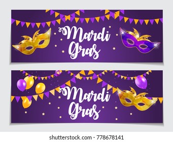 Mardi Gras Brochure Template.Celebration Greeting Card Backround. Vecor Illustration EPS10